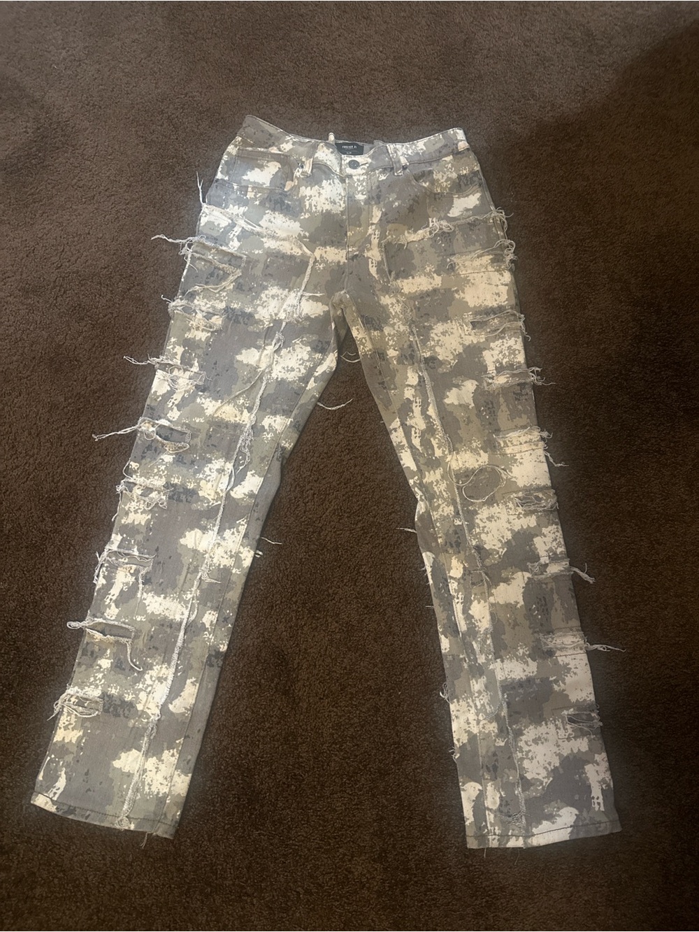 Forever 21 Gray & White Distressed Pattern Boyfriend Jeans